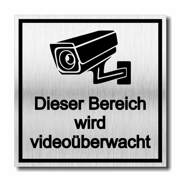 Achtung Bereich Videoüberwachung Schild UV Druck 12 x 12cm - 3mm Aluverbund - Made in Germany - Art.Nr. 2111