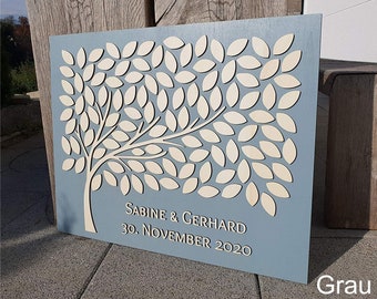3D Wedding Guest Book "Tree" – Personalized, wedding, anniversary, jubilee, birthday, christening, tree, fingerprint