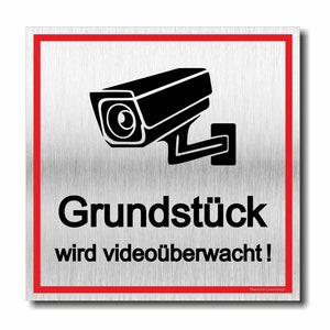 Achtung Videoüberwachung Schild DSGVO UV Druck 12 x 12cm - 3mm Aluverbund -  Made in Germany - Art.Nr. 2143