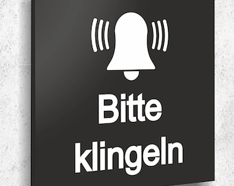 Panneau de porte PLEASE RING Sign Black Matt UV Print 12 x 12 cm - 3 mm Aluminium composite - Made in Germany Art.Nr. A 2052