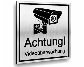 Attention vidéo surveillance enseigne impression UV 12 x 12 cm - 3 mm aluminium composite - Made in Germany - Art.Nr. 2144