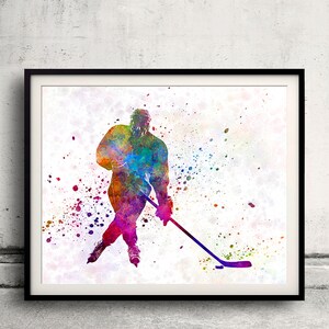 Hockey man player 03 in watercolor - poster watercolor wall art splatter sport illustration print Glicée artistic - SKU 2051