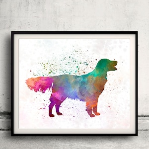 Flat Coated Retriever 01 in watercolor - Fine Art Print Glicee Poster Decor Home Watercolor Gift Illustration Dog  - SKU 2406