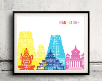 Bangalore pop art skyline - Fine Art Print Glicee Poster Decor Home Gift Illustration Wall Art Pop Art Colorful Landmarks - SKU 2655