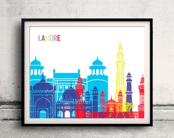 Lahore Pop Art Skyline - Fine Art Print Glicee Poster Dekor Home Geschenk Illustration Wandkunst Pop Art Bunte Sehenswürdigkeiten - SKU 2751