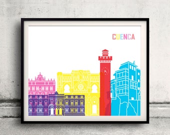 Cuenca ES pop art skyline - Fine Art Print Glicee Poster Decor Home Gift Illustration Wall Art Pop Art Colorful Landmarks - SKU 2676