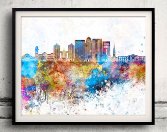 Louisville skyline in watercolor background - Fine Art Print Glicee Poster Gift Illustration Colorful - SKU 2368