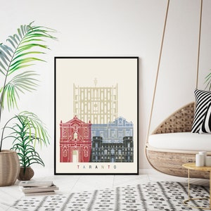 Taranto skyline poster - Fine Art Print Glicee Poster Decor Home Gift Illustration Wall Art Artistic Colorful Landmarks - SKU 2573