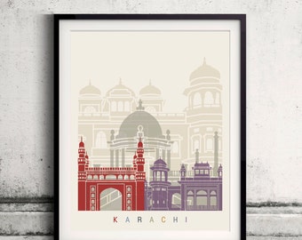 Karachi skyline poster - Fine Art Print Glicee Poster Decor Home Gift Illustratie Wall Art Artistieke Kleurrijke Bezienswaardigheden - SKU 2744