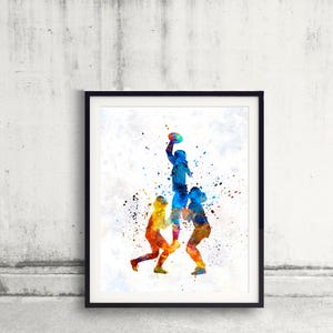 Rugby women player 01 - poster watercolor wall art gift splatter sport rugby illustration print Glicée artistic  - SKU 2815