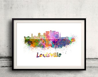 Louisville skyline in watercolor over white background with name of city - SKU 2384