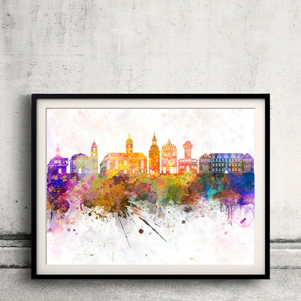 Ziolona Gora skyline in watercolor background - Fine Art Print Glicee Poster Gift Illustration Colorful - SKU 2835