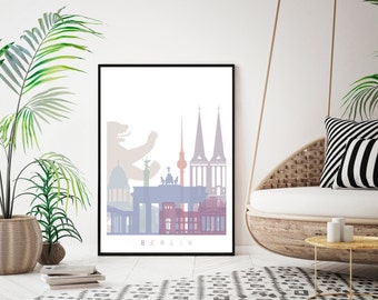 Berlijn skyline poster - Fine Art Print Glicee Poster Decor Home Gift Illustratie Wall Art Artistieke Kleurrijke Bezienswaardigheden - SKU 1333