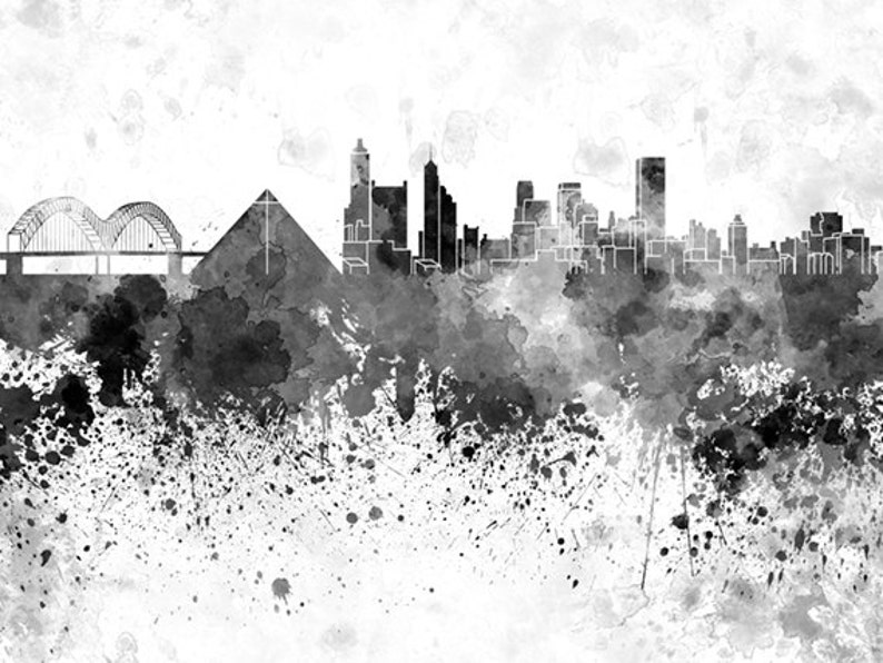 Memphis skyline in watercolor on white, 8 monochrome colors, and full color SKU 0437 image 5