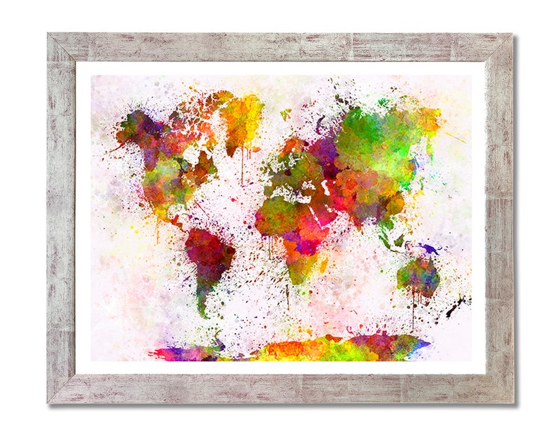 World Map in Watercolor Painting Abstract Splatters SKU 0402 Etsy