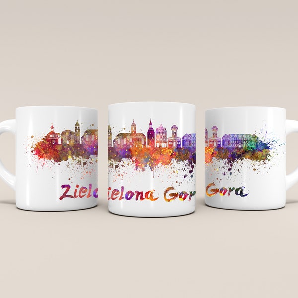 Zielona Gora Watercolor Coffee Mug 11oz Travel  Gift City name Skyline Design Ceramic Glossy  - SKU 2632