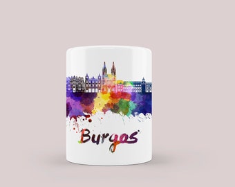 Burgos Watercolor Coffee Mug 11oz Travel  Gift City name Skyline Design Ceramic Glossy - SKU 2906