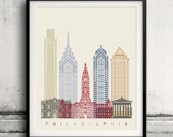 Philadelphia Skyline Poster - Fine Art Print Glicee Poster Decor Home Geschenk Illustration Wandkunst Künstlerische Bunte Sehenswürdigkeiten - SKU 2138