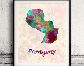 Paraguay - Map in watercolor - Fine Art Print Glicee Poster Decor Home Gift Illustration Wall Art Countries Colorful - SKU 1927