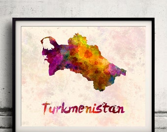 Turkmenistan - Map in watercolor - Fine Art Print Glicee Poster Decor Home Gift Illustration Wall Art Countries Colorful - SKU 2037