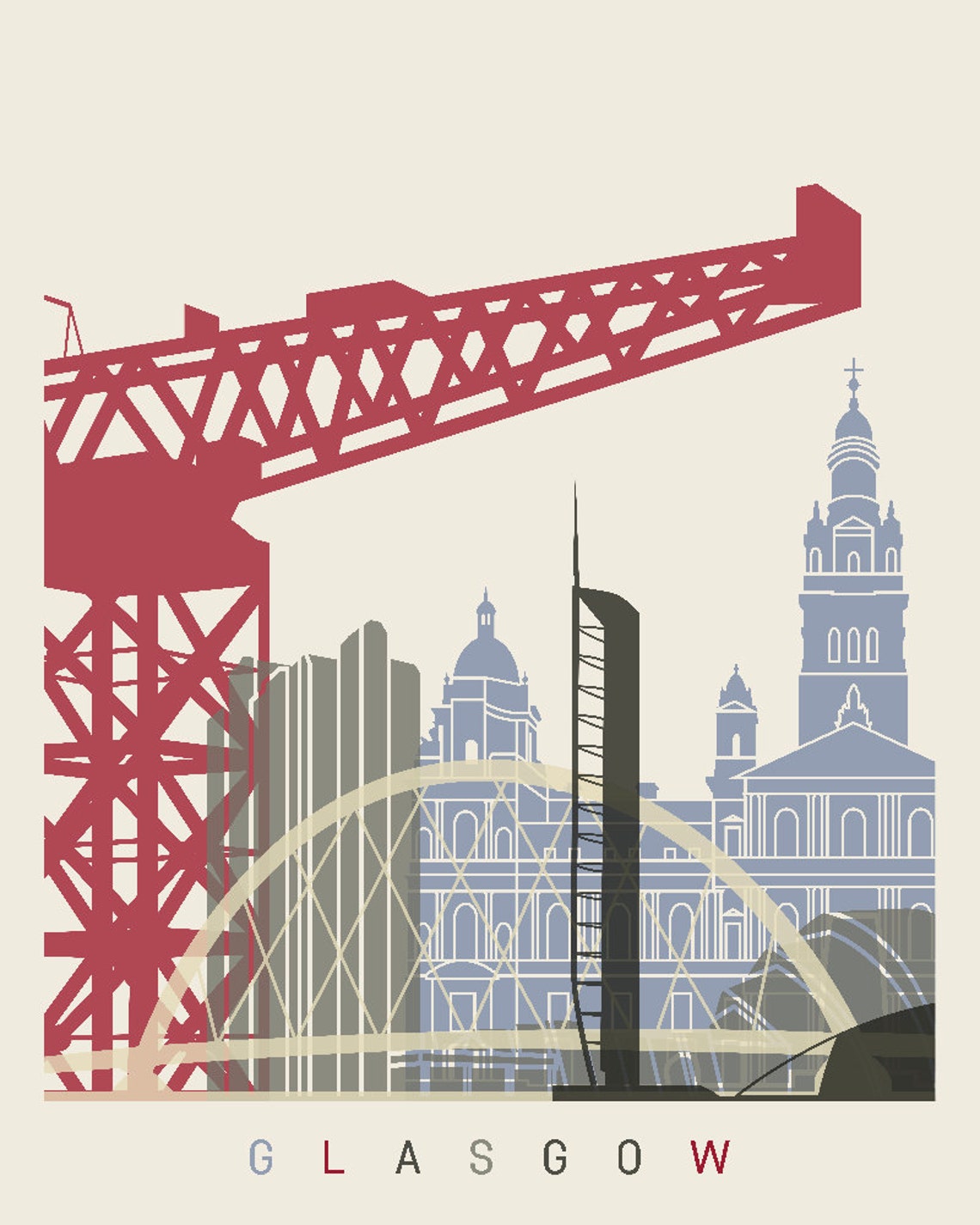 Glasgow Skyline Poster Fine Art Print Glicee Poster Decor Etsy