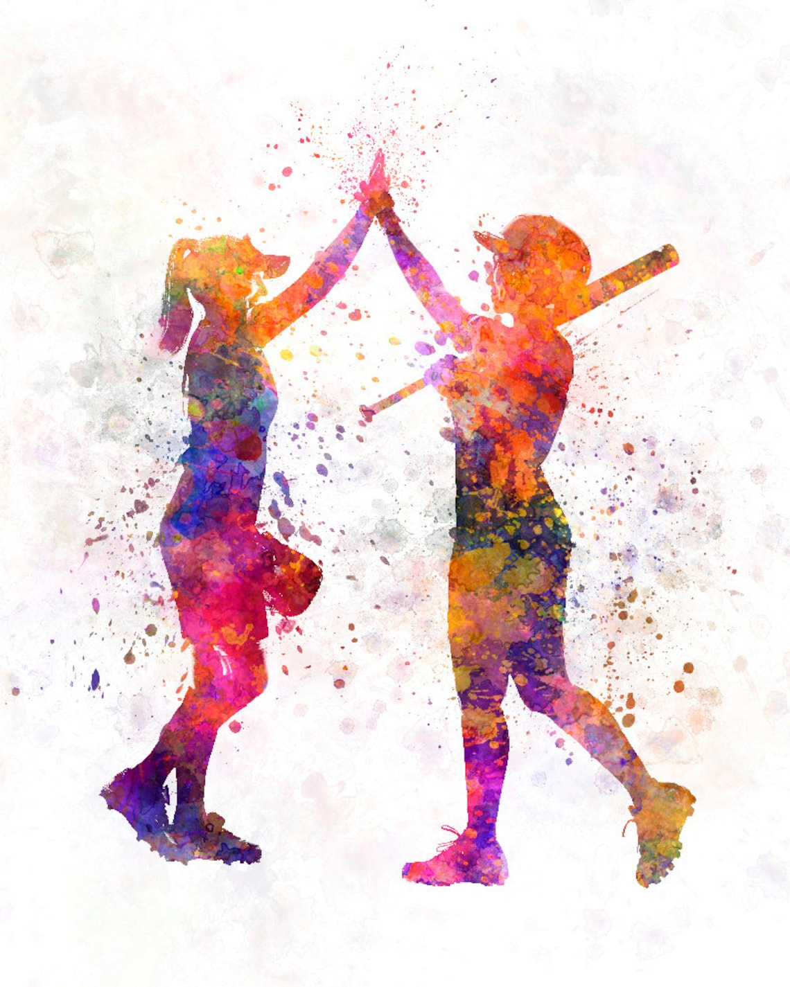 Women playing softball 01 poster watercolor wall art gift - Etsy España