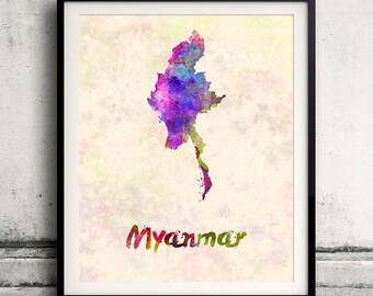 Myanmar - Map in watercolor - Fine Art Print Glicee Poster Decor Home Gift Illustration Wall Art Countries Colorful - SKU 2027