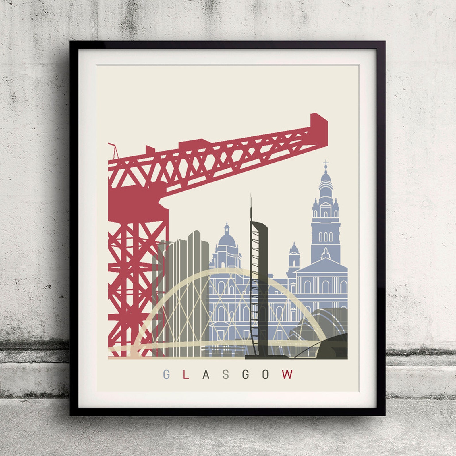 Glasgow Skyline Poster Fine Art Print Glicee Poster Decor Etsy