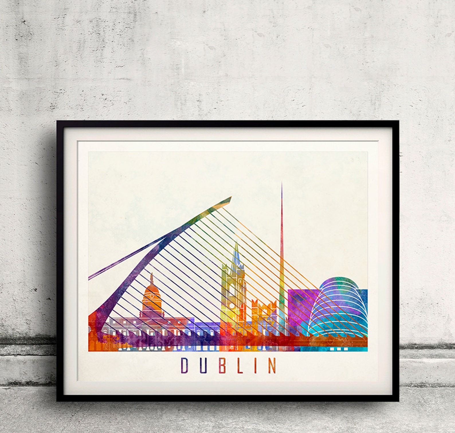 Dublin Landmarks Watercolor Poster Fine Art Print Glicee Etsy