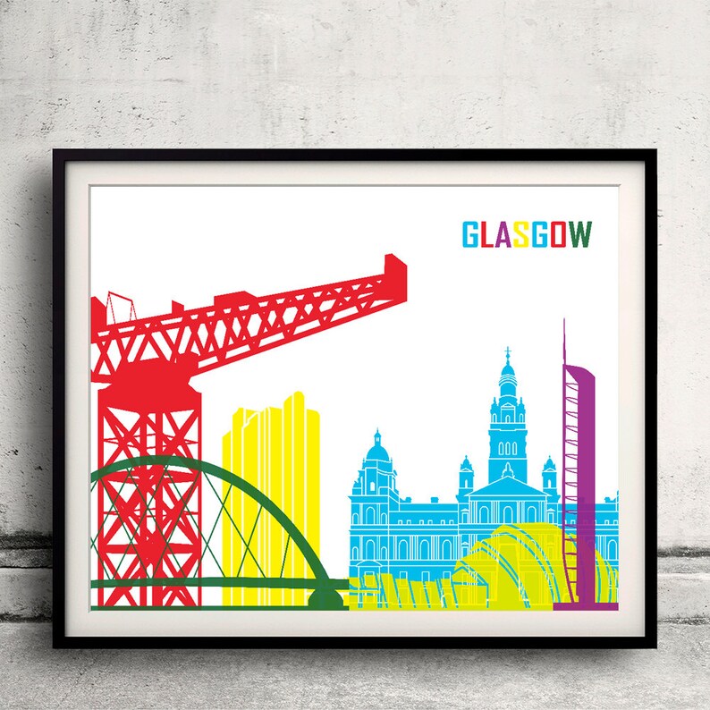 Glasgow Pop Art Skyline Fine Art Print Glicee Poster Decor Etsy