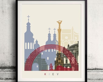 Kiew Skyline Poster - Fine Art Print Glicee Poster Decor Home Geschenk Illustration Wandkunst Künstlerische Bunte Sehenswürdigkeiten - SKU 2064