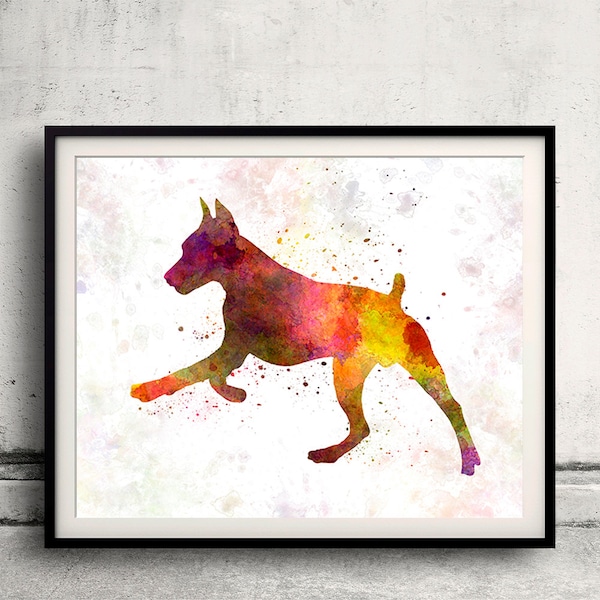 Pinscher allemand 02 à l’aquarelle - Fine Art Print Glicee Poster Decor Home Aquarelle Gift Illustration dog - SKU 1412