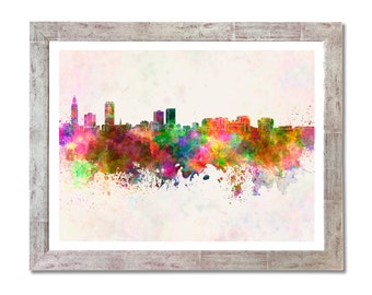 Baton Rouge skyline in watercolor background- SKU 0120