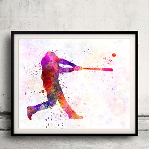 Baseball player hitting a ball 01 - poster watercolor wall art gift splatter sport baseball illustration print Glicée artistic  - SKU 1233