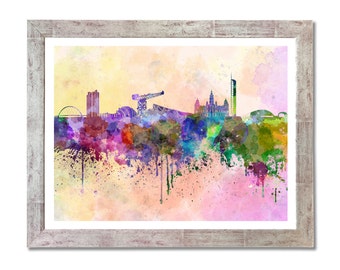 Glasgow skyline in watercolor background- SKU 0111