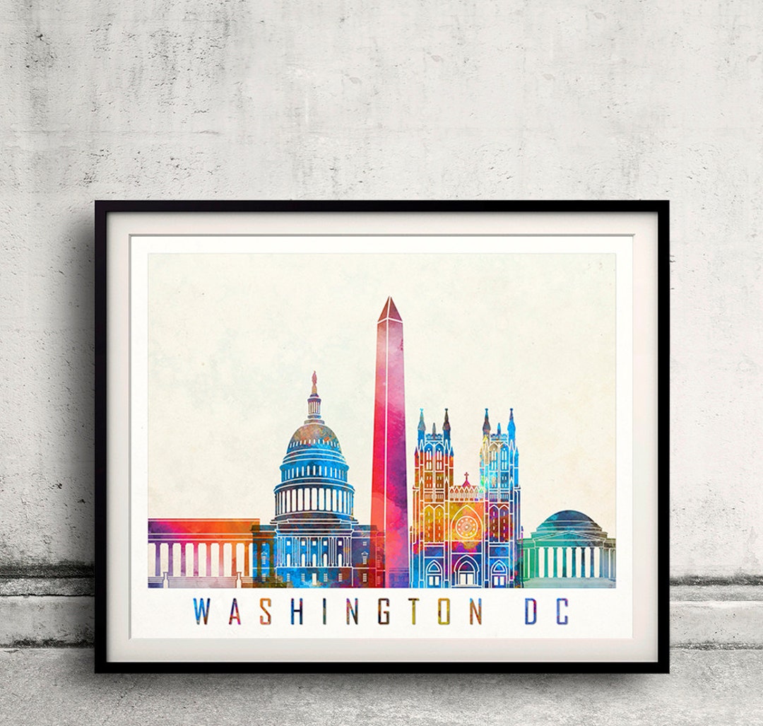 Washington DC Landmarks Watercolor Poster - Fine Art Print Glicee ...