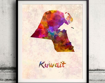 Kuwait - Map in watercolor - Fine Art Print Glicee Poster Decor Home Gift Illustration Wall Art Countries Colorful - SKU 1998