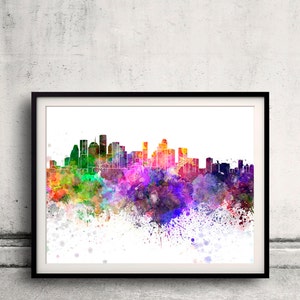 Houston skyline in watercolor on white, 8 monochrome colors, and full color SKU 0469 image 3