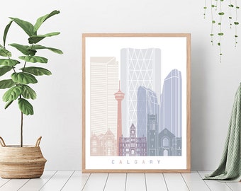 Calgary Skyline Poster - Fine Art Print Glicee Poster Dekor Home Geschenk Illustration Wandkunst Künstlerische Bunte Sehenswürdigkeiten - Artikelnummer 2559