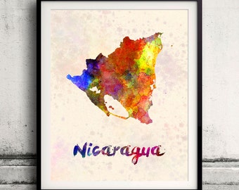 Nicaragua - Map in watercolor - Fine Art Print Glicee Poster Decor Home Gift Illustration Wall Art Countries Colorful - SKU 1991