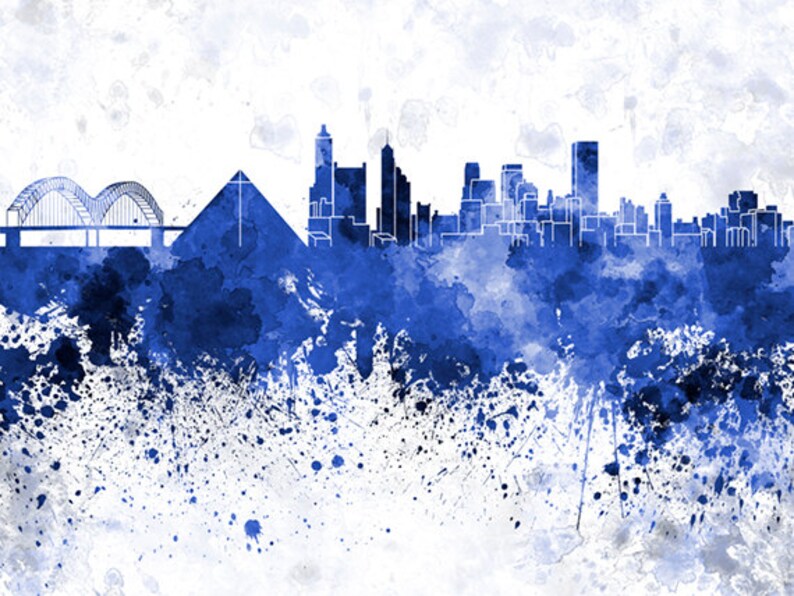 Memphis skyline in watercolor on white, 8 monochrome colors, and full color SKU 0437 image 1