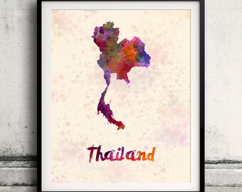 Thailand - Kaart in aquarel - Fine Art Print Glicee Poster Decor Home Gift Illustratie Wall Art Landen Kleurrijk - SKU 2036