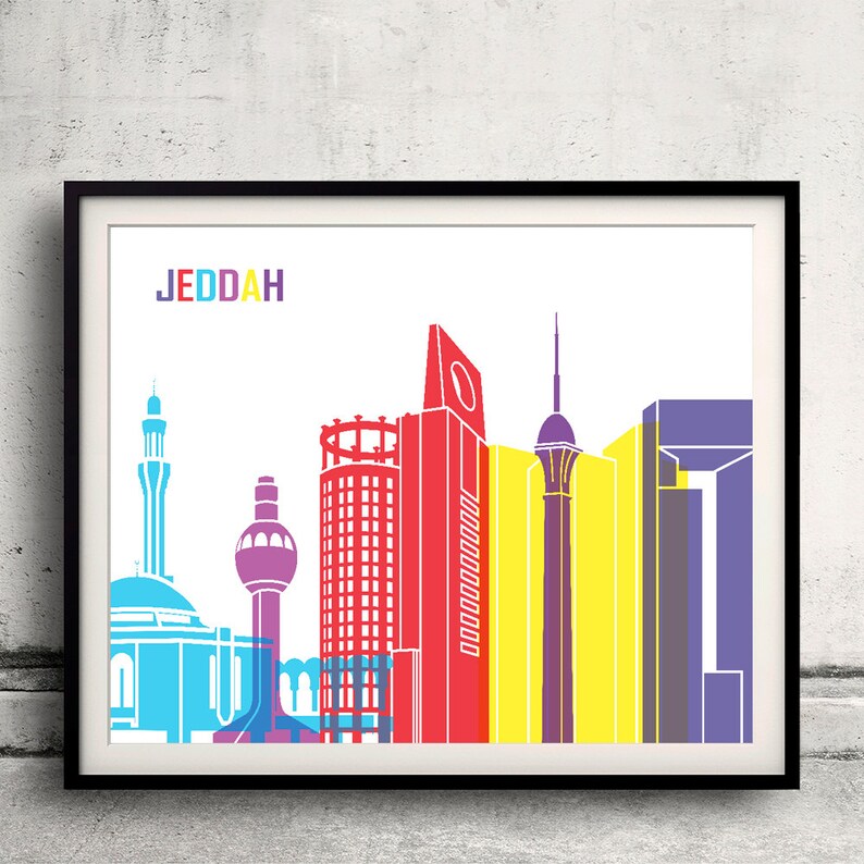 Jeddah Pop Art Skyline Fine Art Print Glicee Poster Decor Etsy
