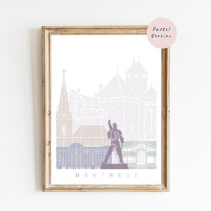 Montreux Poster skyline Landmarks and Monuments Pastel Tones SKU 0665