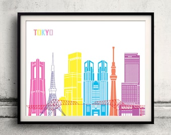 Tokyo pop art skyline - Fine Art Print Glicee Poster Decor Home Gift Illustration Wall Art Pop Art Colorful Landmarks - SKU 2694