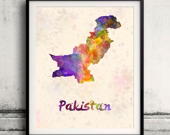 Pakistan - Karte in Aquarell - Fine Art Print Glicee Poster Dekor Home Geschenk Illustration Wandkunst Länder Bunte - Artikelnummer 2029
