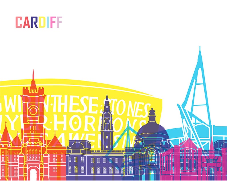 Cardiff Pop Art Skyline Fine Art Print Glicee Poster Decor - Etsy