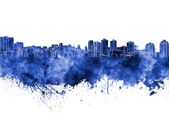 Halifax skyline in watercolor on white, 8 monochrome colors, and full color - SKU 0510