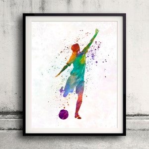Woman soccer player 09 in watercolor - Fine Art Print Glicee Poster Home Watercolor sports Gift Room Illustration Wall - SKU 2321