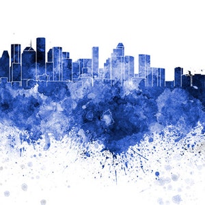 Houston skyline in watercolor on white, 8 monochrome colors, and full color SKU 0469 image 4